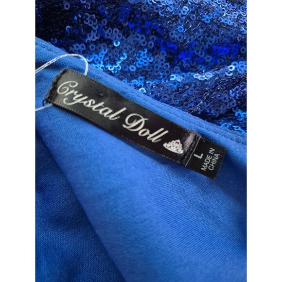 Crystal Doll Sparkly Blue Sequin Mini Dress size L - Picture 5 of 6